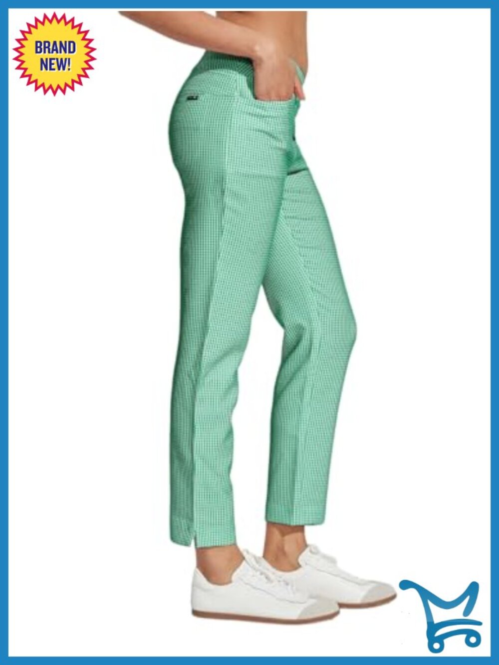 Womens Golf Ankle Pants Stretch Plaid UPF 50+ Pockets Straight Leg